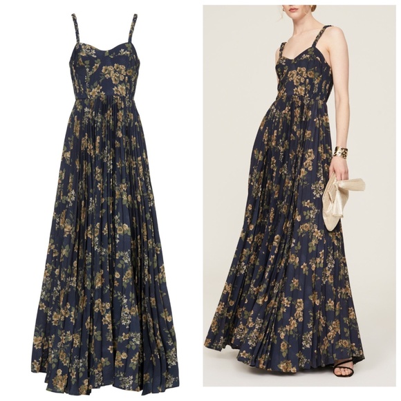 HUTCH Linny Navy Blue Floral Maxi Dress Bustier Gown Braided Strap - Size 8 - Picture 1 of 10